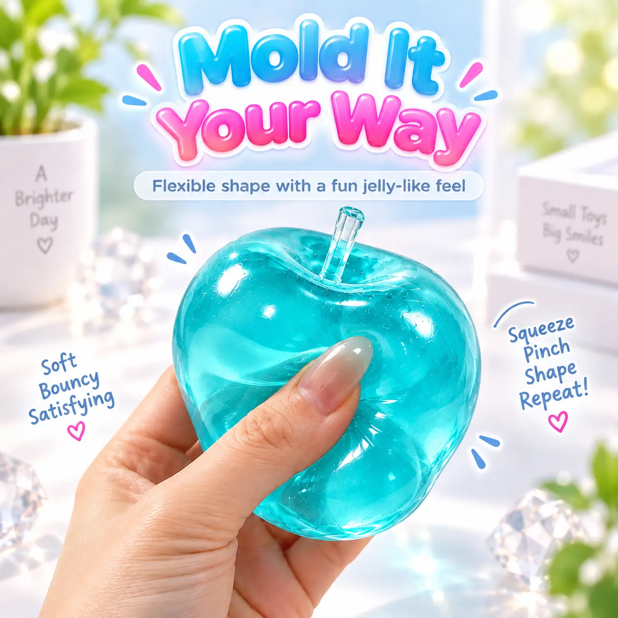 Crystal Apple Squishy Toy, Soft Transparent Fruit Sensory Fidget Toy, Slow-Rebound Squeeze Toy, Phthalate-Free Desk Toy & Gift for Ages 10+
