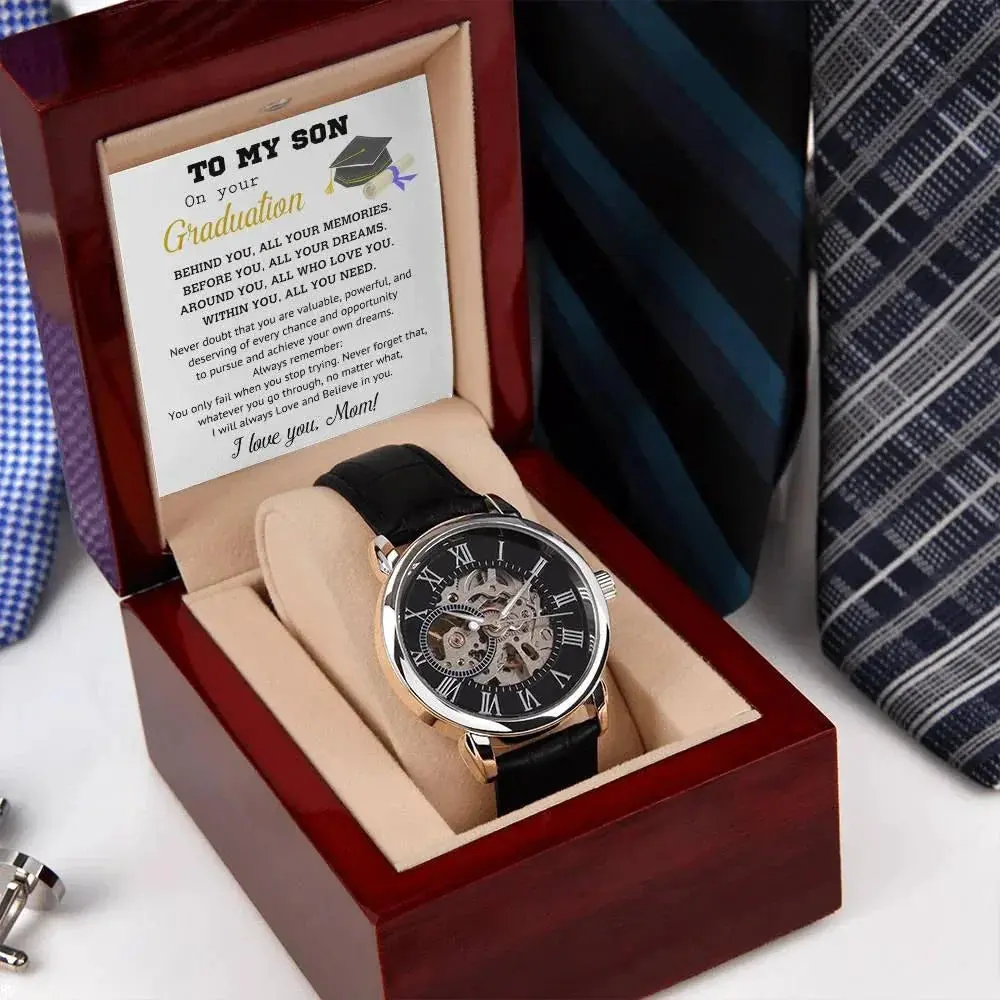 Graduation Gift for Son Personalized Openwork Watch I Will Always Love and Believe in You