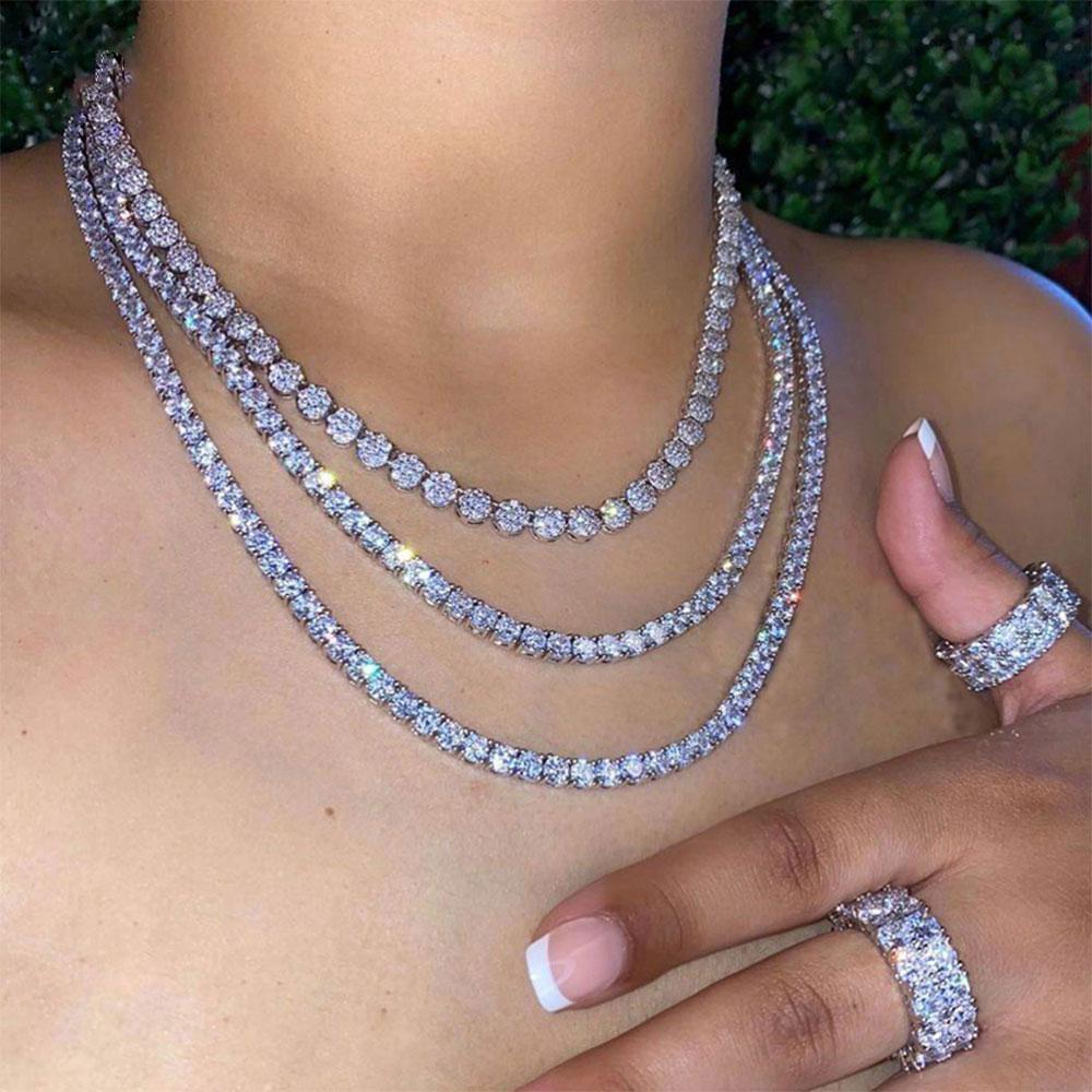 Hip Hop Jewelry 3/4/5/6MM 1 Row Iced Out Tennis Chain Bling CZ Men Diamond Cubic Zirconia Choker Necklace Women Drop Shipping