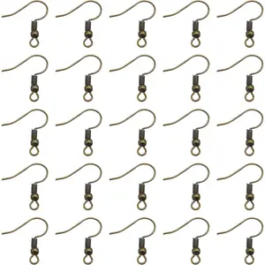 TOAOB 100pcs Earring Hooks Hypo Allergenic French Ear Wires with Ball and Coil 18mm Antique Bronze Fish Hook Earrings Making Supplies Jewelry Findings