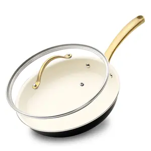 10" Non-Stick Frying Pan with Lid & Titanium Handle - Golden | Medium Skillet with Induction Base - Food-Grade Safe & Stain Resistant - Gas, Electric & Ceramic Safe Cooktops - Kitchen Cookware