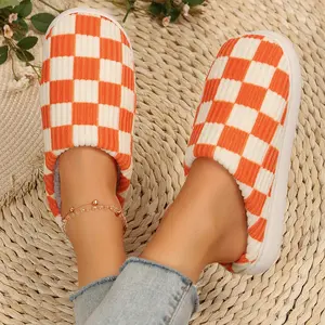 Women House Checkered Slippers Soft Plaid Scuff Slides Cozy Memory Foam Slipper Slip on Warm Checkered Shoes Indoor Outdoor