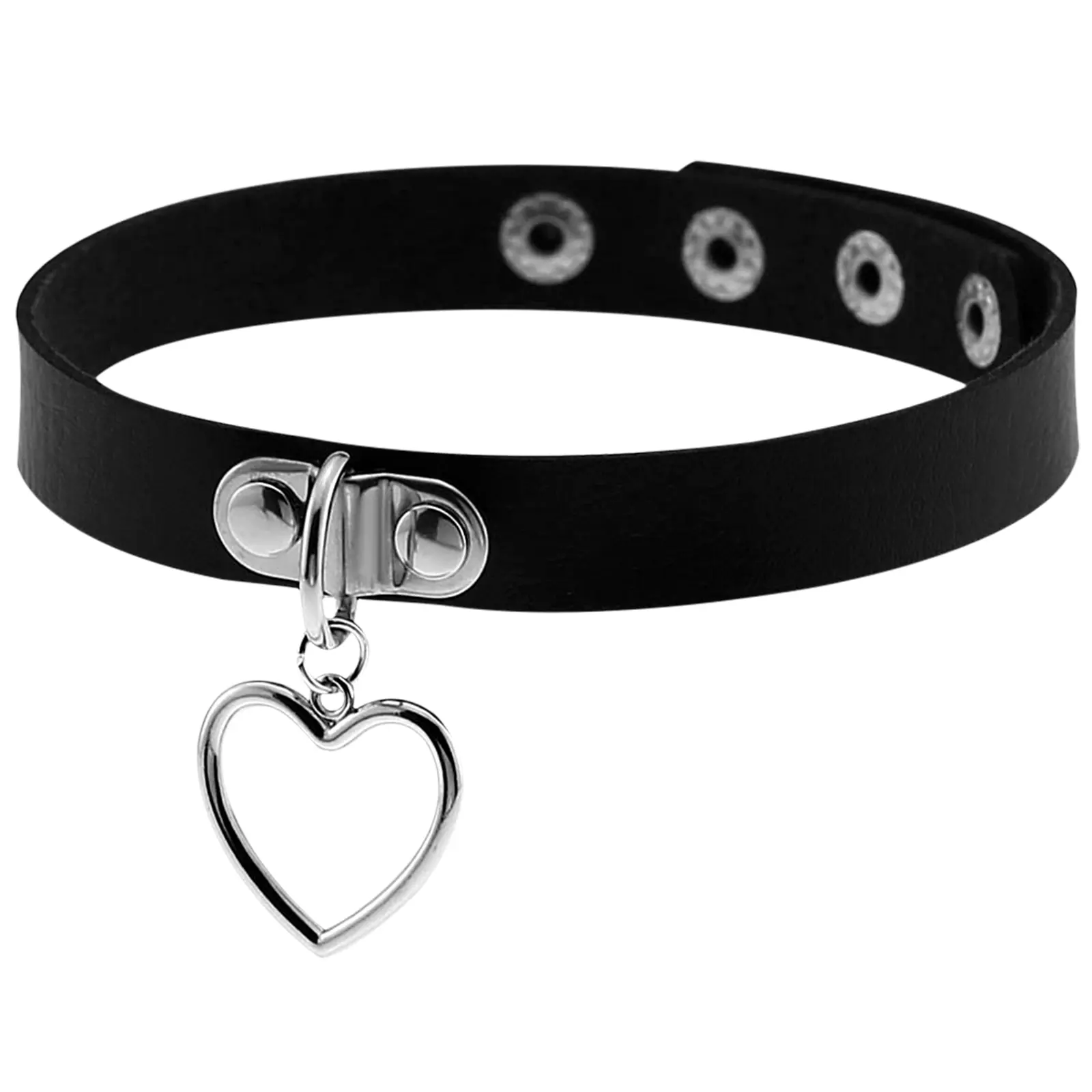 OIDEA Women's Adjustable Faux Leather Heart Snap Choker Necklace - Chunky Heart-Shaped, Charm Attachment, Girly Anime, Cutie, Adjustable Extension, Harajuku Layering Statement Costume Jewelry, Charm Attachment Necklaces, Girly Anime Necklaces