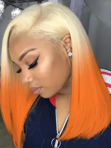 Ombre 613 Blonde Color Short Bob Wigs for Women, 13x4 Lace Front Wig, 180% Density Straight Brazilian Human Hair, 14 Inch, Lace Frontal Wigs