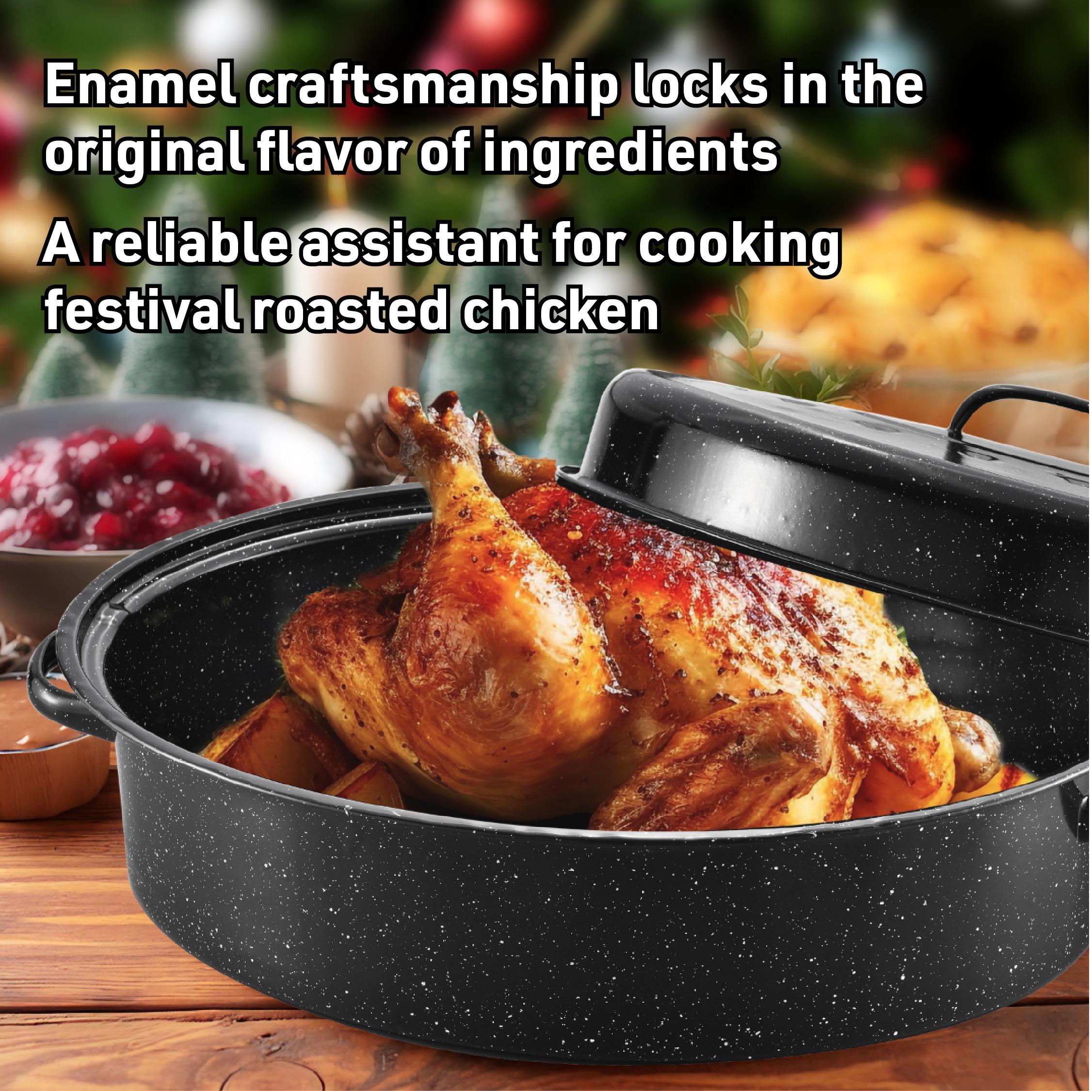 A Single Piece, a Covered Baking Pan, an Enamel Dish with a Granite Bowl, a Turkey Pot, Serving Bowls, Serving Utensils, Perfect for Roasting Turkey, Bread, Beef, And Vegetables, Oven Baking Tray, Oval Shape