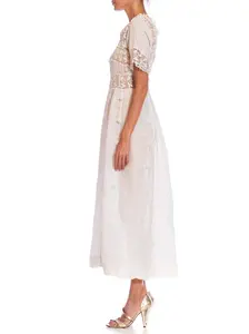Edwardian White Linen & Lace Tea Dress With Sleeves