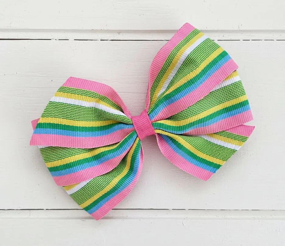 Pastel Striped Hair Bow, preppy, clip, girl