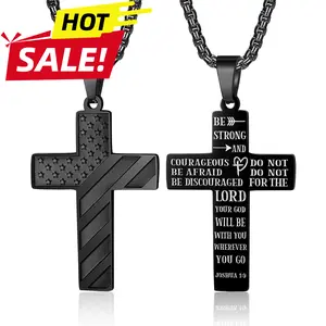 American Flag Cross Necklace for Men & Women - Bible Verse Pendant for Baptism, First Communion & Christmas Gift - Religious Jewelry