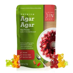 LIVING JIN Agar Agar Powder, 4 oz. Kosher, Plant-Based Gelatin Powder, Vegan Agar Agar, Vegan Jello, Sugar-Free, 100% Natural Red Algae