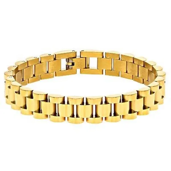 JTV Gold-Tone Stainless Steel Oyster Link Bracelet, 3/8"w, Adults' Casual Arm Candy Accessory with Fold-Over Clasp, Arm Candy Accessories