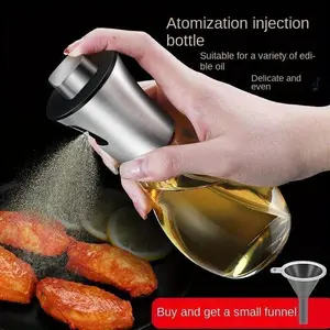 Oil Spray Pot Oil Sprayer Kitchen Oil Dispenser For Cooking Spray Bottle Barbecue Multi-Function Air Fryer Glass Stainless Steel High-Pressure Baking Oil Pot Kitchenware