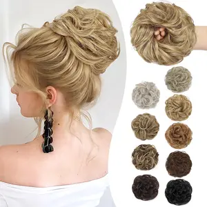 HIUSVO Messy Bun Hair Piece Elastic Wavy Curly Fake Hair Bun Scrunchies Extensions Thick Synthetic Chignon Updo Hairpieces for Women Girls