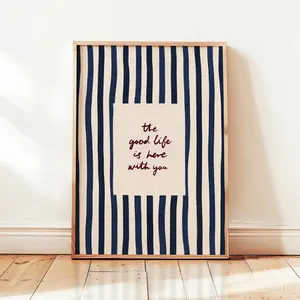 The Good Life Print, Navy Blue Home Poster, Mid Century Wall Decor, UNFRAMED