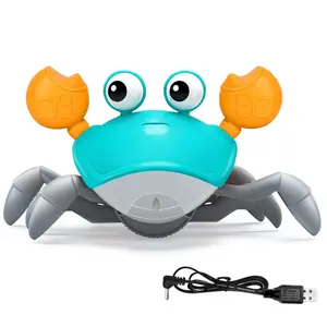 Crawly Crab, Tummy Time Baby Toy, Musical Crawling Crab, Interactive Toy For Development & Stimulation, Blue, Rechargeable and Charger Included