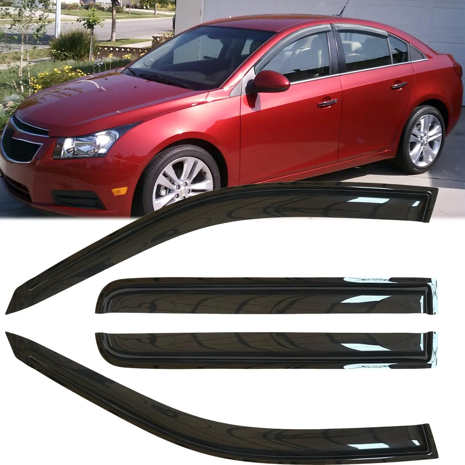 4pcs Acrylic Side Window Wind Deflectors for 2011-2015 Chevy Cruze, Hardy & Shatterproof Rainproof Outside Mount Rain Guards, Sun Protection Vent Visors with Easy Peel-N-Stick Installation, No Cutting & No Drilling, Automotive, Car Accessories