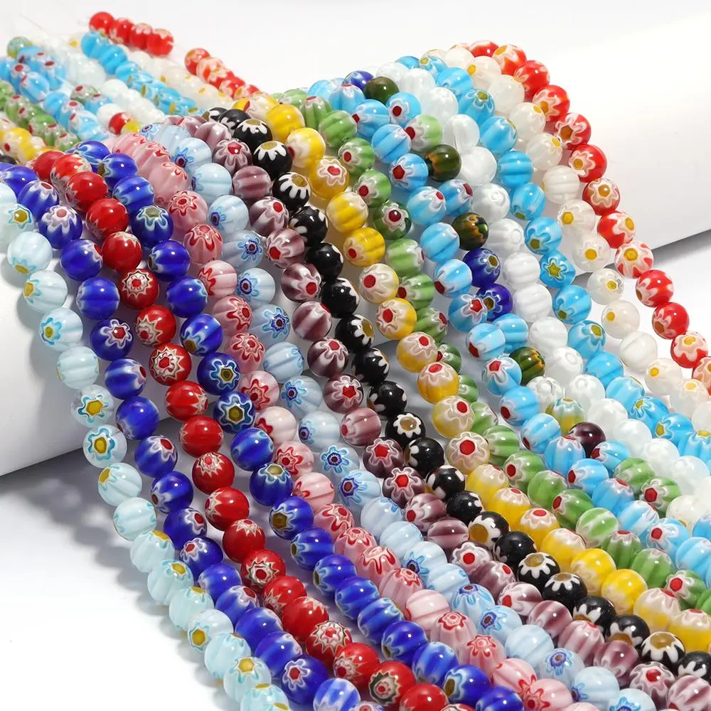 1 Strand Flower Lampwork Beads Round Glass Beads Multicolor Loose Beads For Jewelry Making DIY Necklaces Bracelets Accessories