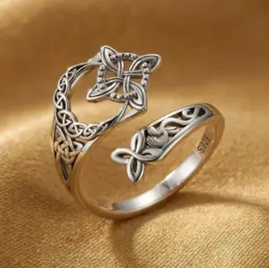 S925 Sterling Silver Celtic Witch's Knot Ring - Adjustable Open Thumb Ring, Vintage Protection Symbol Jewelry Gift for Women