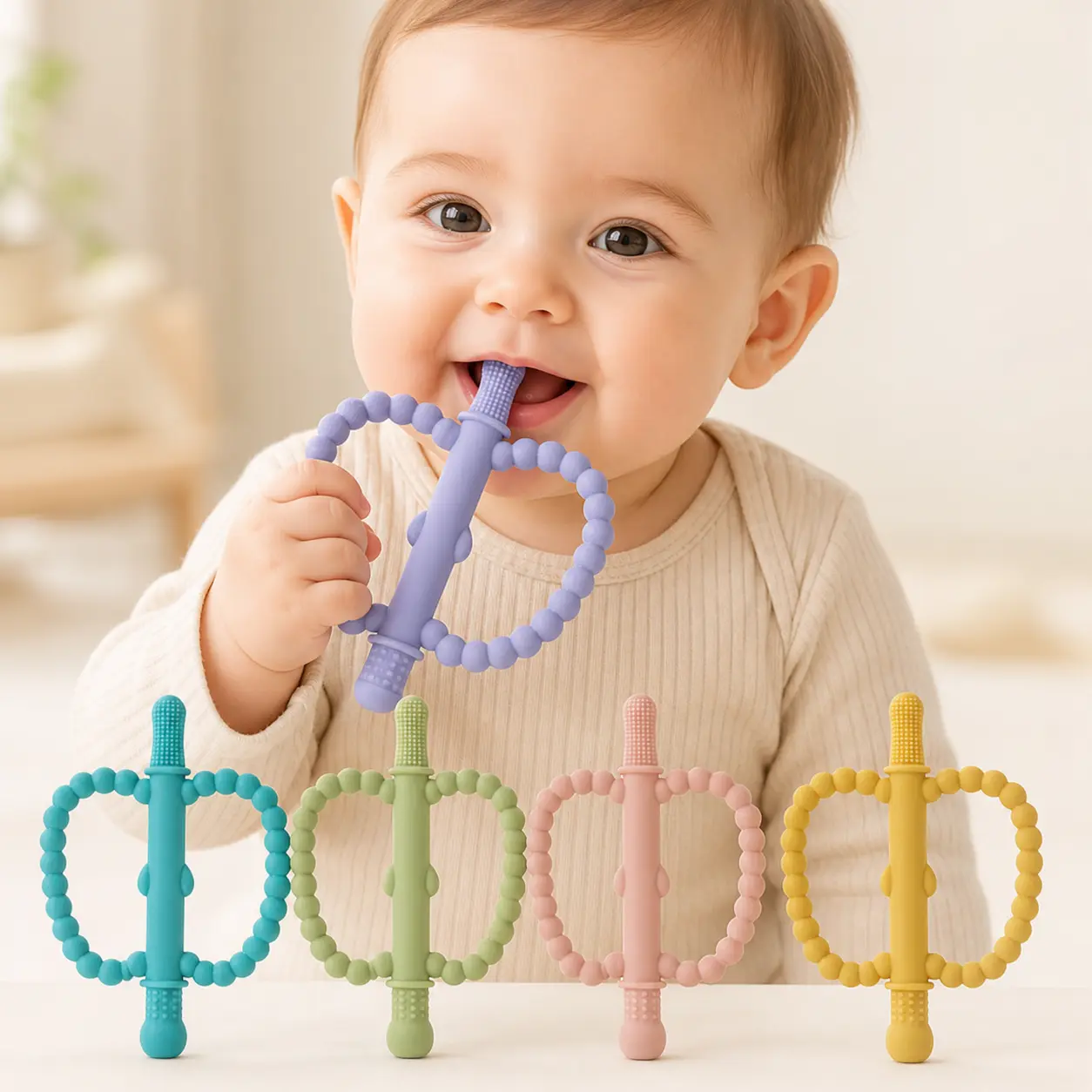Baby Teether Toy 5 Pack, Silicone Teething Toys Apple Shape Design, Food Grade BPA Free Sensory Chew Toy, Soft Sensory Teething Toys for Infants, Easy Grip Gum Relief Toy for Babies 0-12 Months, Baby Gift