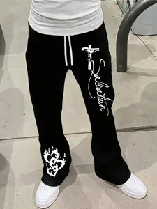 Men's Loose-Fitting Straight Leg Pants, Elastic Waistband, Side Pockets, Simple Cross Heart Pattern, Casual Jogger Shorts, Unisex