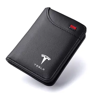 Leather Men Durable Bifold Wallet Gift Coin ID Cash Credit Card Organizer Holder Purses For Tesla Model 3 Model S X Model Y Juniper Roadster 2021 Cybertruck Juguete SpaceX