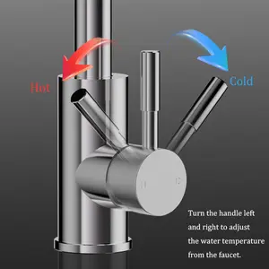 Stainless Steel Kitchen Faucet Hot & Cold Dual Use Splash Proof Mixer Tap for Sink