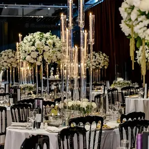 2024 38.5 inches Tall Clear Candelabra 8 Arm, Acrylic Candlesticks Holder for Wedding Decorations, Modern Candle Holder for Living Room Dining Table Centercount Birthday Party Decor, Fit for LED Candles