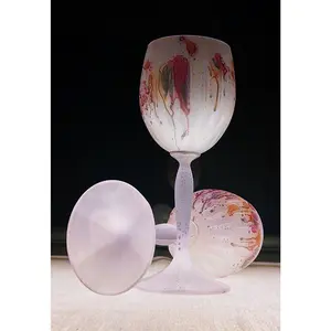 Purple Party Queen Elegant 9 fl oz Glass cup - Durable Lead-Free French Crystal Stemware - Stained Art Drinkware 7.75" Tall 2.25" Wide