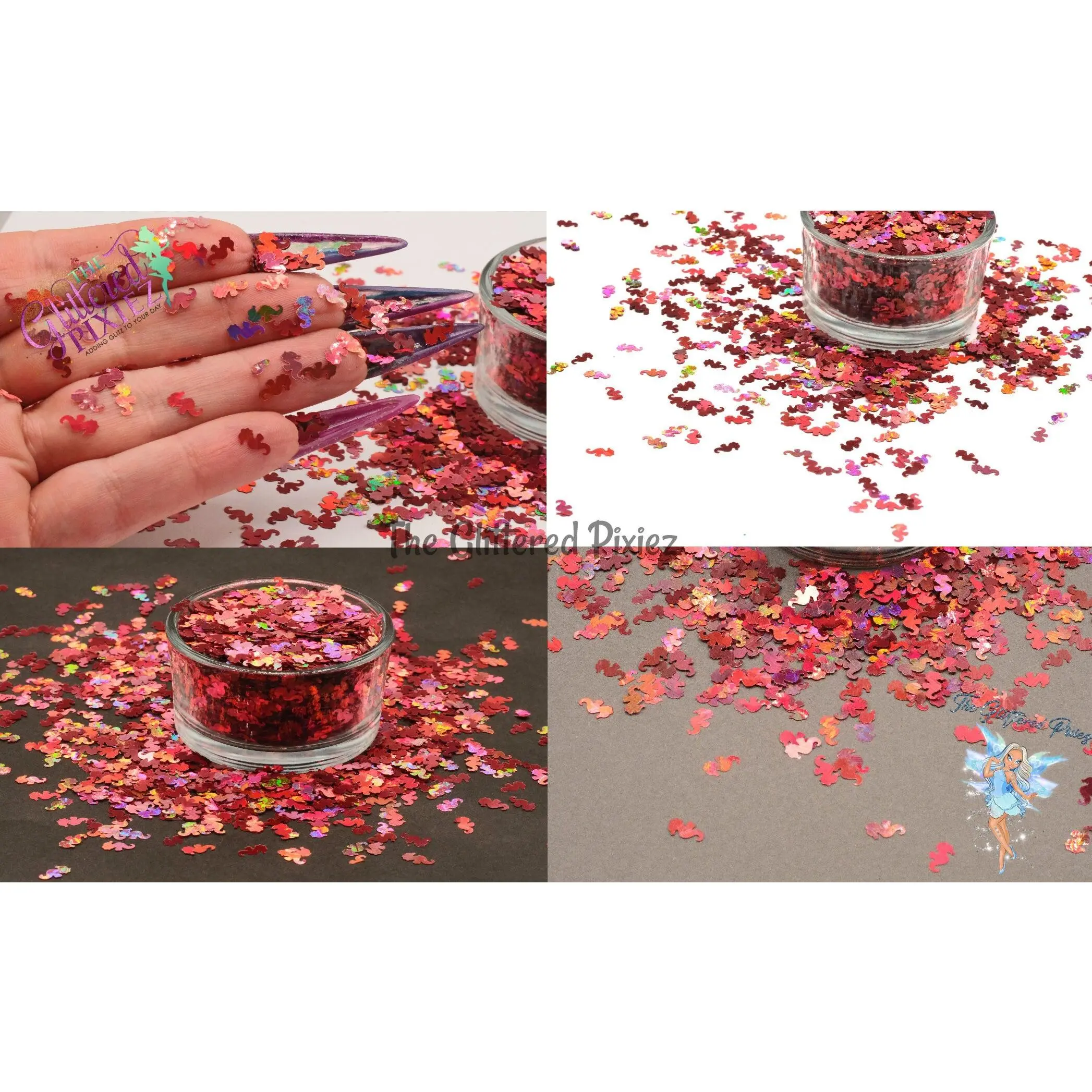 Precious pink Seahorse Hippocampus shape 7mm glitter Cute Fun Loose Glitter for Nail art Hair Face Body Craft & Resin supply Freshie Glitter