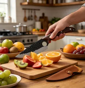 Hand-Forged Boning Knife with Wooden Handle & Leather Sheath, Portable for Kitchen & Outdoor Use, Ideal Father's Day GiftWooden Handle & Leather Sheath