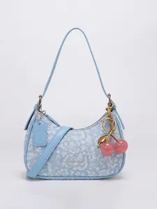 Light Blue Printed Crossbody Bag, Women's Fashion Shoulder Bag, Casual PU Leather Handbag, Large Capacity Daily Use, Y2K Style, Fashionable Crossbody Bag