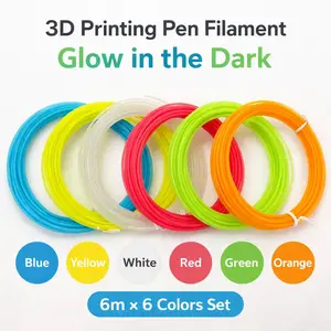 6 Rolls Pla Filament 1.75mm 6m/roll Total 36m, Glow-In-The-Dark 3D Printing Pen Consumables, Eco-Friendly Degradable Material, Environmentally Friendly