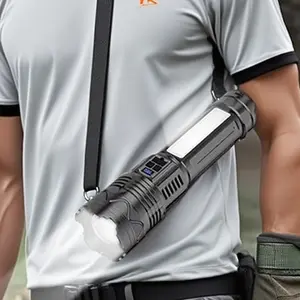 A super bright, high power LED flashlight, durable aluminum alloy. beam distance of 800 meters. 6000mAh , USB charge, emergency lighting capabilities. for outdoor adventures, camping, and hiking. A perfect gift, New Year's gift, essential outdoor.
