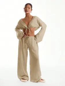 Women's Linen-Feel Beach Pants with Front Tie and Pockets, Breathable Summer Shorts, Casual Fashion for Daily Wear