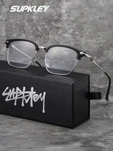 SUPKLEY Unique Half Frame Men's Decorative Glasses Stainless Steel Frame PC Lens Material Clear Transparent Reading Daily Matching Brand Packaging Is A Great Gift Stylish Square Frames