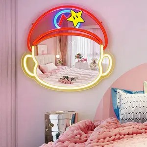Gaming Neon Mirror Light Cartoon Character LED Night Light for Kids Room Cool Gamer Wall Decor Mirror Gift for Boys