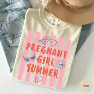 Comfort Colors Striped Pregnant Girl Summer T-Shirt, Summer Pregnancy Announcement, Beach Baby Reveal Tee, Trendy Gift for Women, For Woman - TrendWear USA