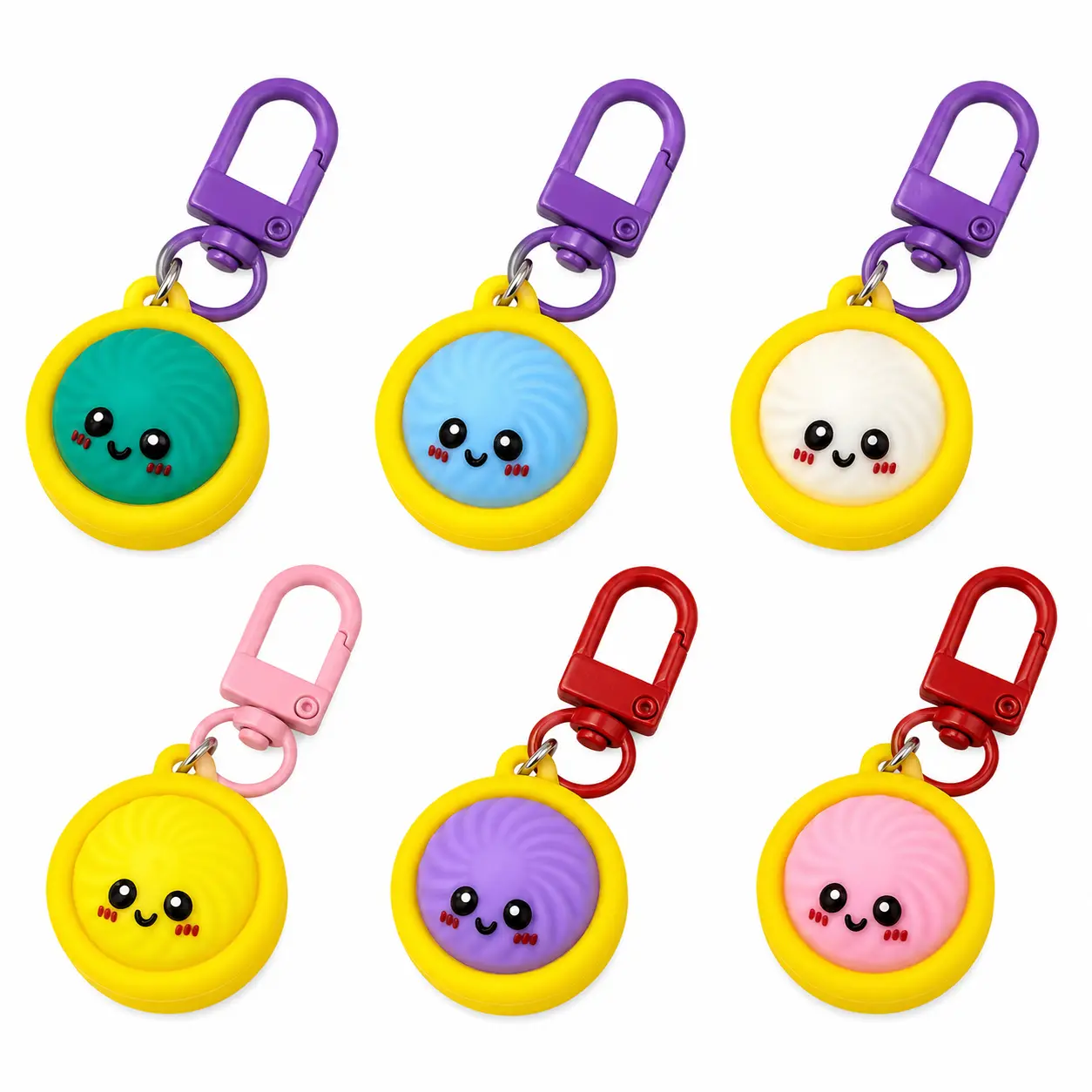 Compact Cute Dumpling Fidget Keychain Charm, 2/4-Pack Soft PVC Food-Shaped Bag Key Accessory, Multifunctional Keychain Decor for Keys, Backpack, Purse, Party Favors & Daily Stress Relief
