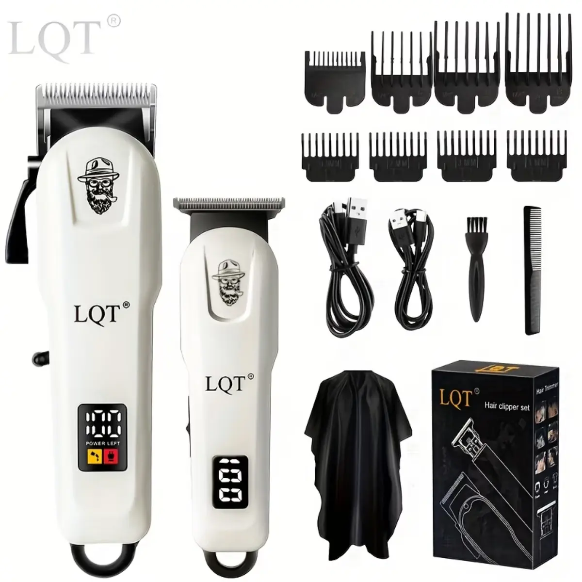 LQT Cordless Men's Grooming Kit - Portable Multi-Function Electric Hair Clipper, Shaver & Mustache Trimmer, USB Powered Fast Charging, Digital LCD Power Display, Ideal Gift for Home & Travel Use