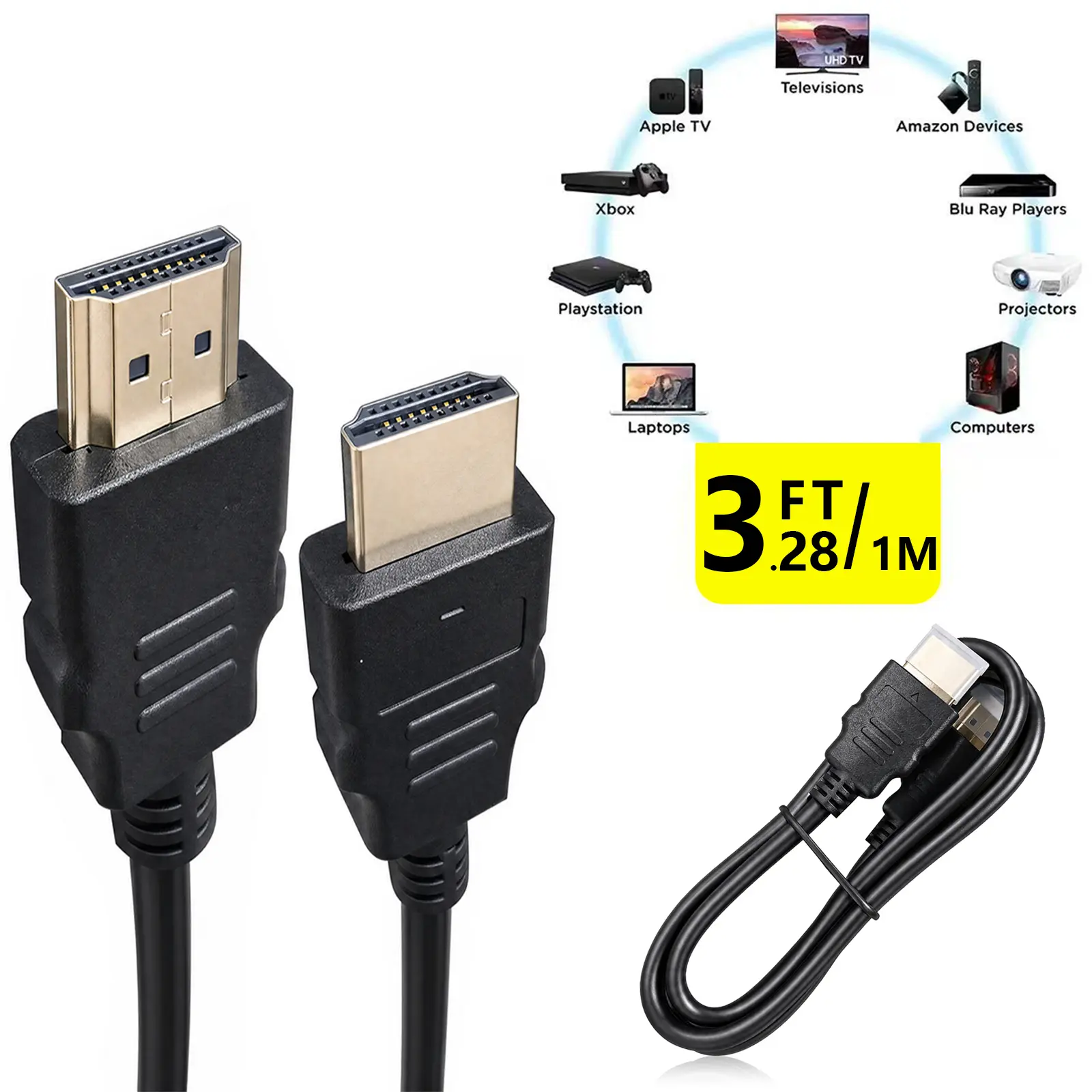 Ultra High‑Speed HDMI 2.1 Cable 48Gbps, 8K@60Hz 4K@120Hz HDMI Cord for Home Projector, Gaming Monitor, TV, Laptop, Game Console PS5 sohochic