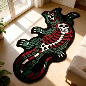 Vintage Creative Skull Beast Crocodile Print Carpet, Foldable Plush Rug for Living Room Bedroom Balcony, Easy Care Large Area Mat