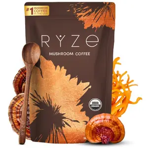 RYZE SUPERFOODS Mushroom Coffee Dark Roast, 6 Adaptogenic Mushrooms & Prebiotic Blend, Instant Coffee Supports Energy, Focus, Digestion & Immunity,