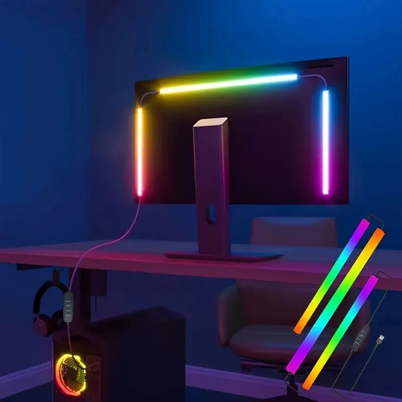 RGBIC 24-Inch Display Back Decorative Smart Vibrant Color Changing RGB Lighting Led Rgb Light RGB Led Lights | USB Powered with Wire Control, Double-Sided Adhesive for Easy Installation, 4-Key Control Mode, Suitable for Computer Monitors