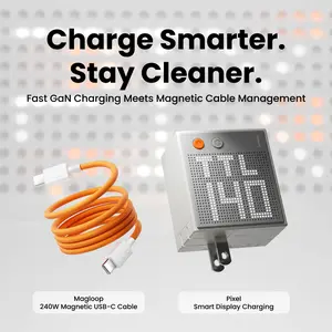 SHARGE Pixel Fast Charger Bundle/ Dot Matrix Display GaN Charger + Magnetic USB-C Cable | 67W 100W 140W , USB-C Power Adapter for MacBook,  iPad, Steam Deck, and More Electronic Smartphone