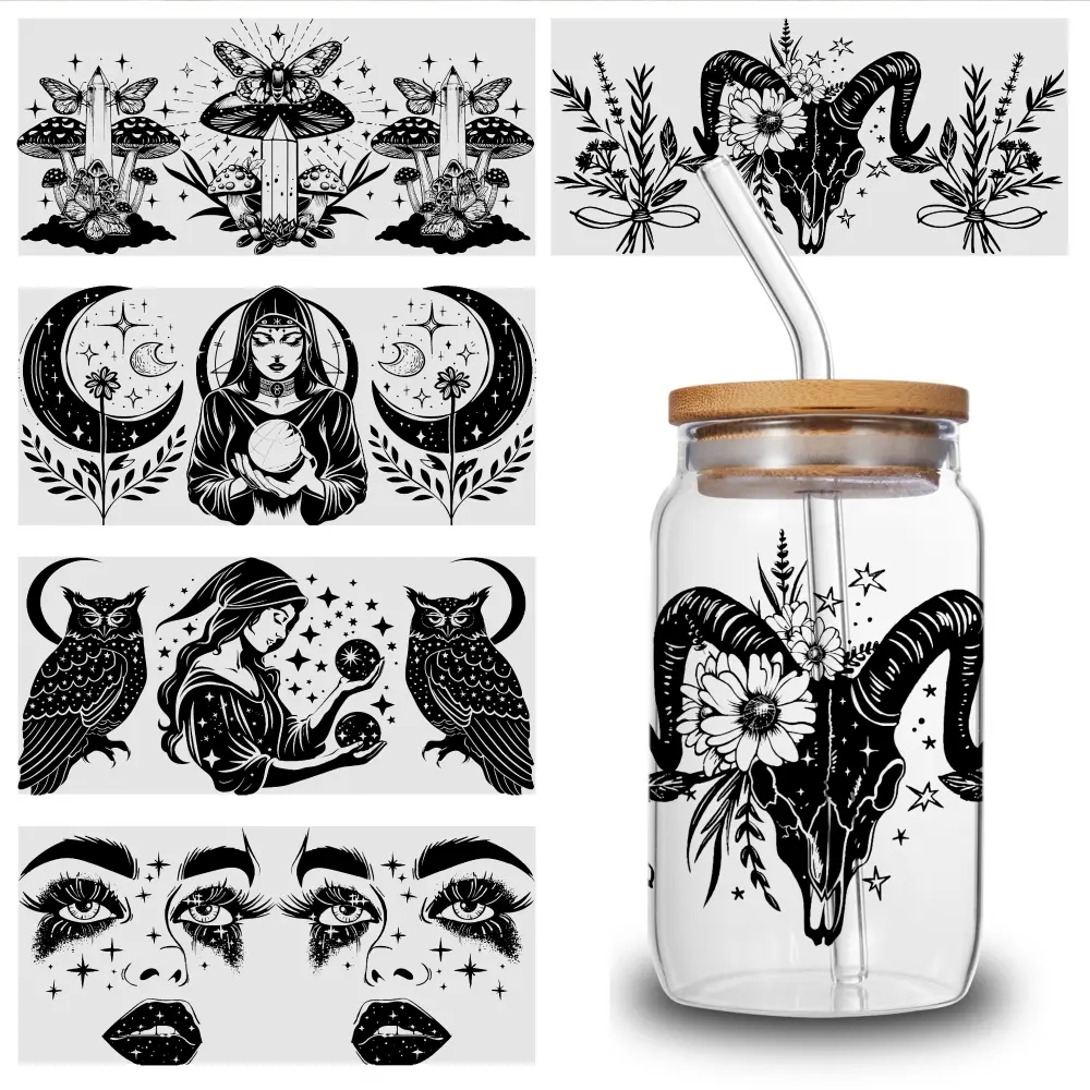 5 Sheets Rams Skull UV DTF Stickers Transfer Sticker Decal Mug Decoration Gift DIY Water Bottle Glass Cups Decoration for 16 oz Tumbler side  eyes