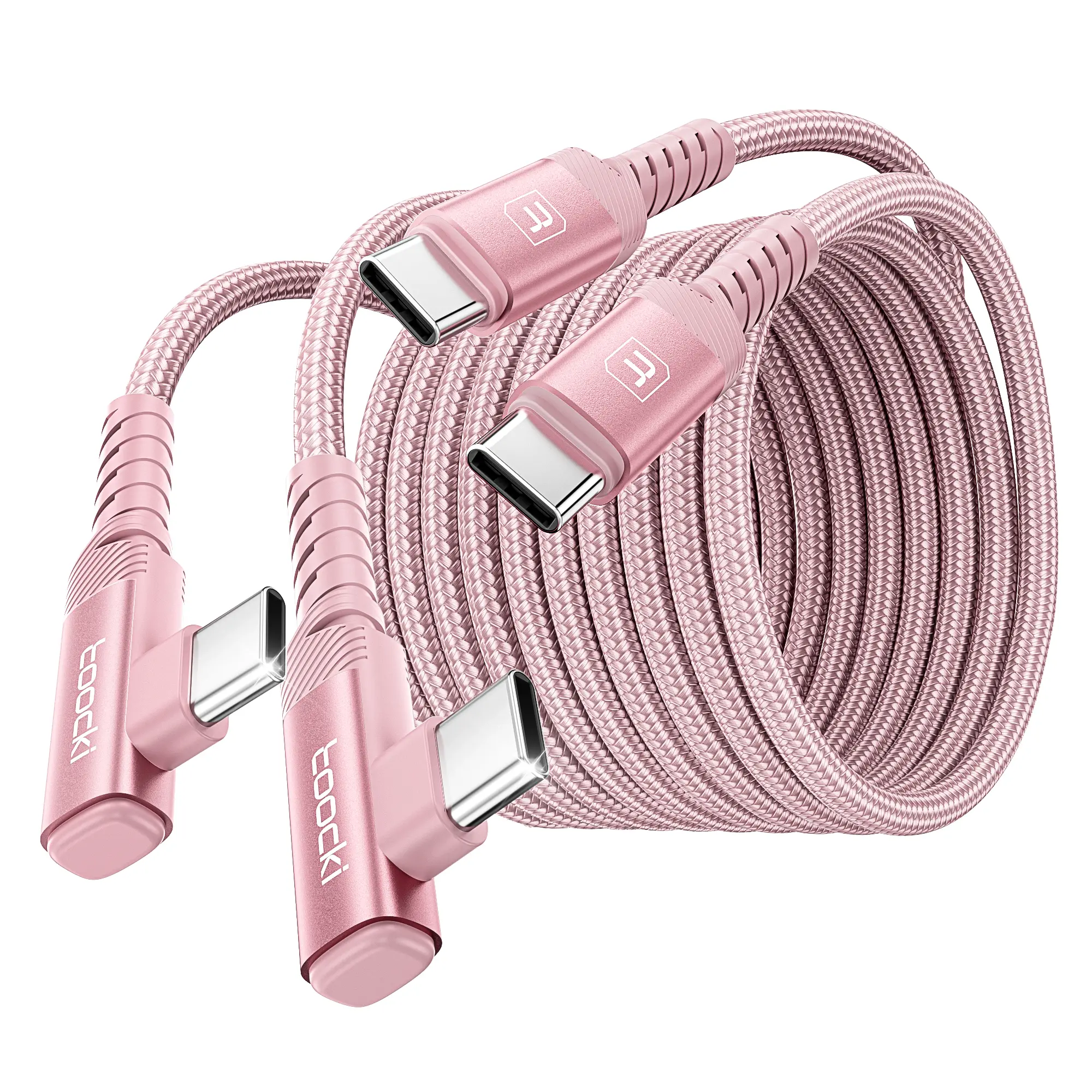 Toocki 60W USB-C to USB-C Charging Cable 2-Pack 10FT, Right-Angle Aluminum Connector, Nylon Braided for iPhone 18 Pro Max/Plus, iPad & MacBook Air