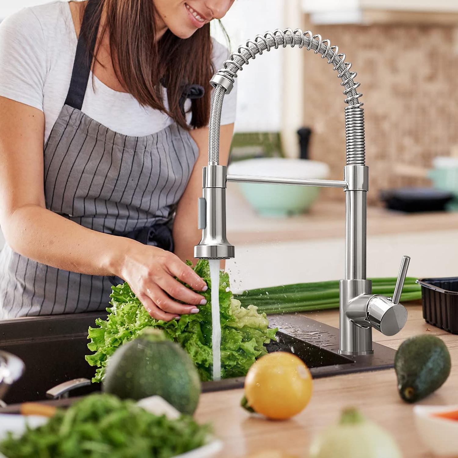 PHANCIR Pull-Down Kitchen Faucet, Brushed Nickel, Single Handle, Compact Design, 1 or 3-Hole Installation PHANCIR Pull-Down Kitchen Faucet, Brushed Nickel, Single Handle, Compact Design, 1 or 3-Hole Installation