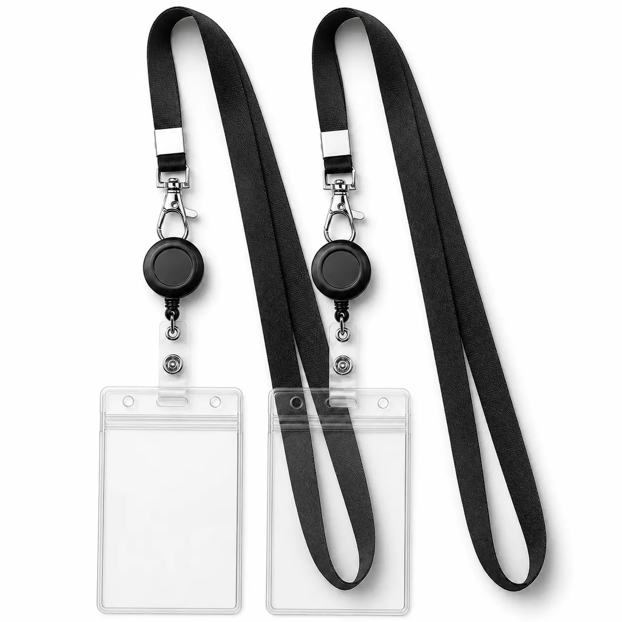 Retractable ID Badge Holder with Lanyard and Clear Sleeve, 2 Pieces