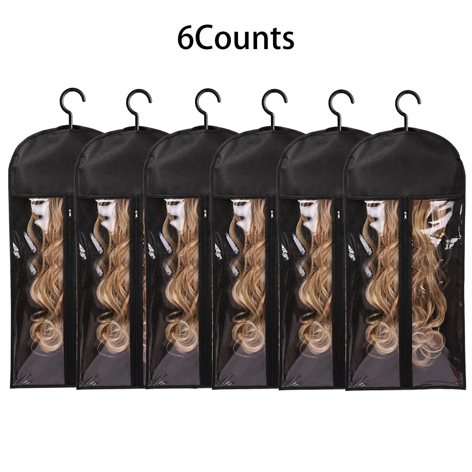 6PCS Wig Storage Bag With Hook Wig Storage Hanger Zipper Transparent Dustproof Wig Storage Bag, Hair Extension Holder Wig Bag Wig Storage For Multiple Wigs Holder Hair Extension Hanger Wig Tool Wigs Accessories For Salon & Home Use