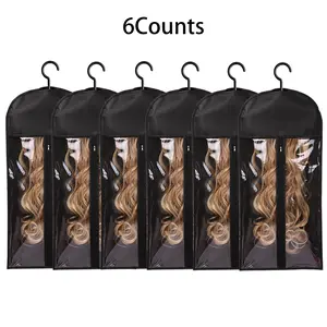 6PCS Wig Storage Bag With Hook Wig Storage Hanger Zipper Transparent Dustproof Wig Storage Bag, Hair Extension Holder Wig Bag Wig Storage For Multiple Wigs Holder Hair Extension Hanger Wig Tool Wigs Accessories For Salon & Home Use