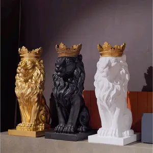 Gold Lion Statue – 15 Inch Gold Statue Lion Figurine House Decorations with Crown Lion Statues Home Décor Lion Decoration Décor for Living Room 8.5 * 5.5 * 15 Inch